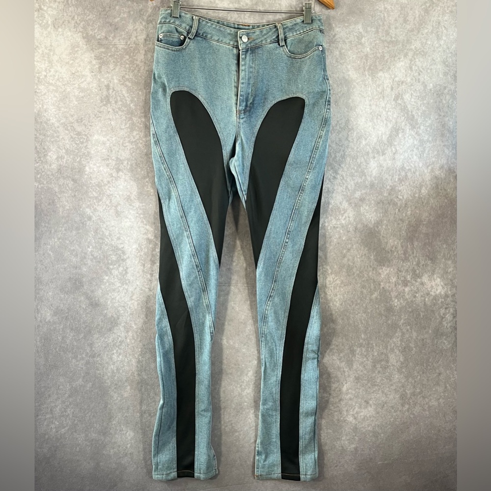 Women’s Two-Tone Blue and Black Panel Jeans